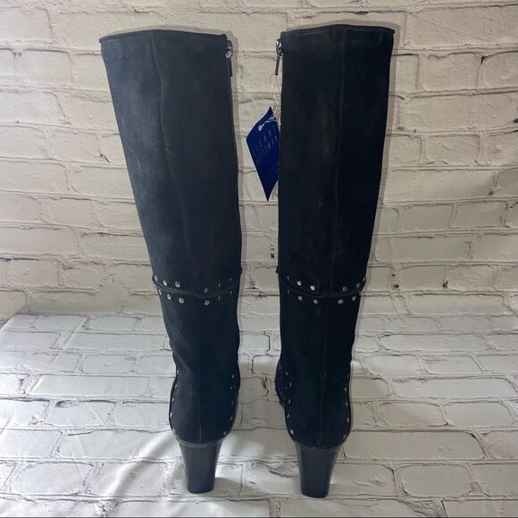 NWOB Stuart Weitzman Conan Studded Black Suede Knee Boots Size 8.5 - Picture 6 of 9